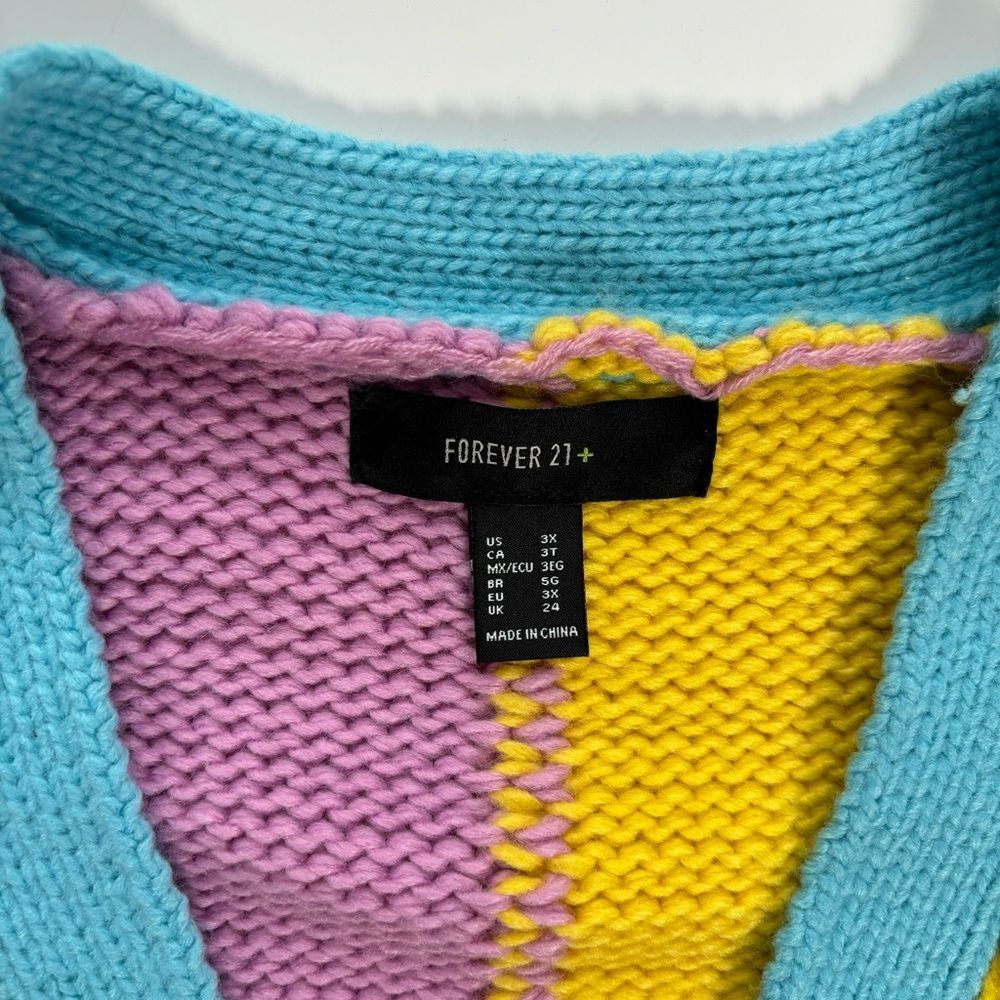 Forever 21 Multicolor Colorblock Cropped Knit Cardigan Sweater - Size 3x - NWOT - Picture 4 of 7